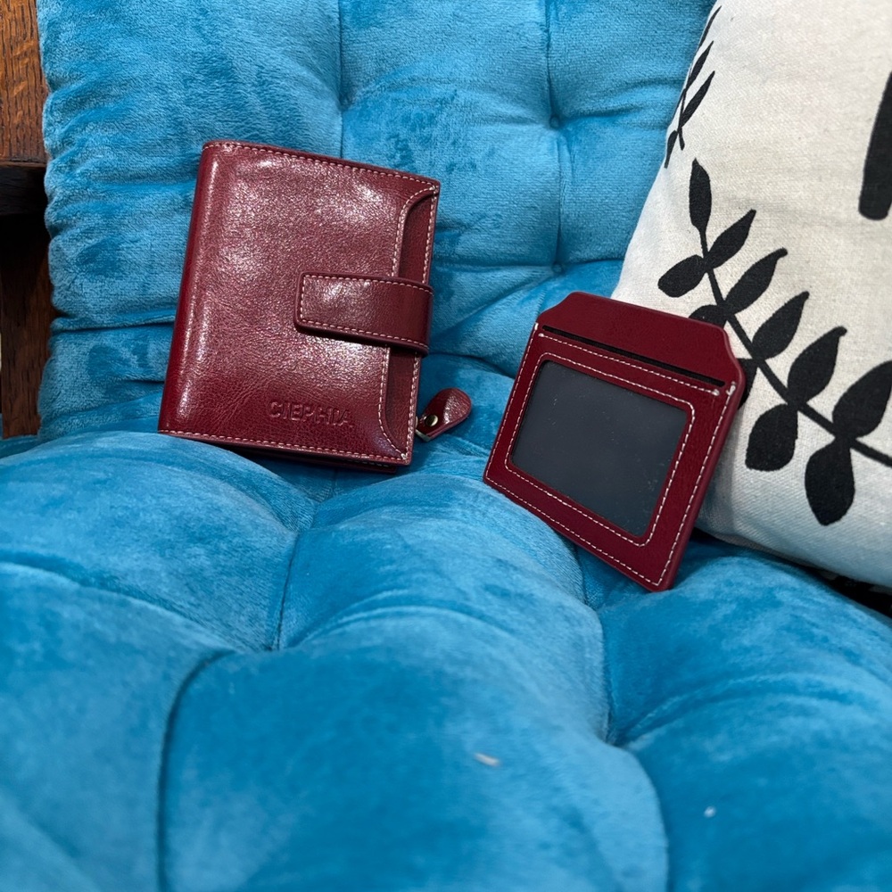 CHERIA Burgundy Leather Wallet Set